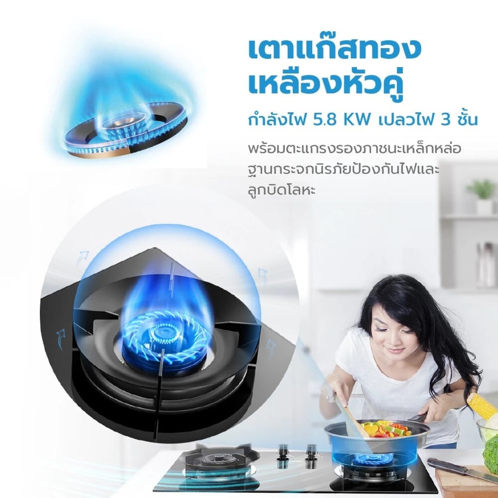 MIDEA เตาแก๊สหน้ากระจกแบบฝัง 2 หัวเตา รุ่น Q280 สีดำ