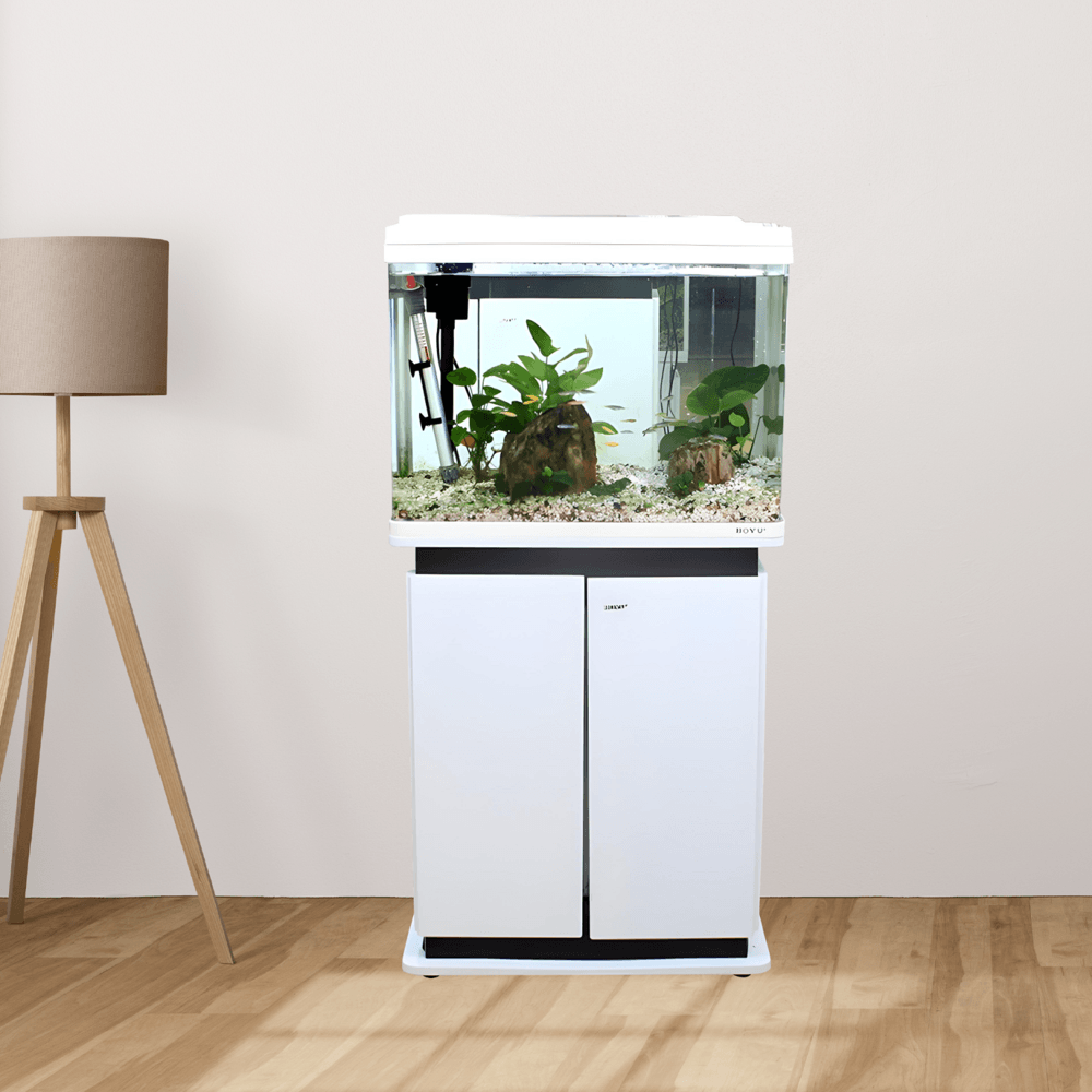 BOYU ชุดAquariumตู้ปลาพร้อมตู้ระบบกรองน้ำ รุ่นHM-600 ขนาดตู้66ลิตร ก12.5ย23.5ส21นิ้ว สีขาว