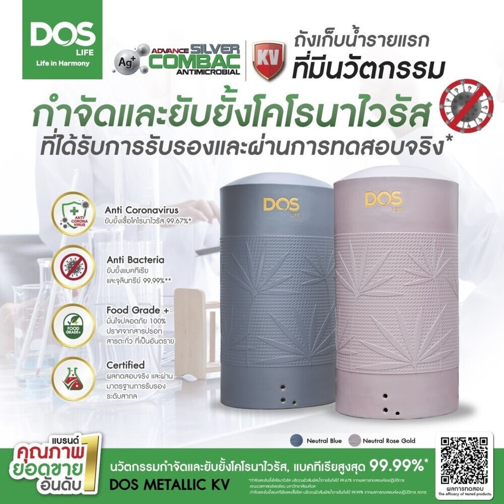DOS ถังเก็บน้ำบนดินพิมพ์ลาย ยับยั้งแบคทีเรีย ขนาด 1000L รุ่น Metallic KV สี Neutral Blue