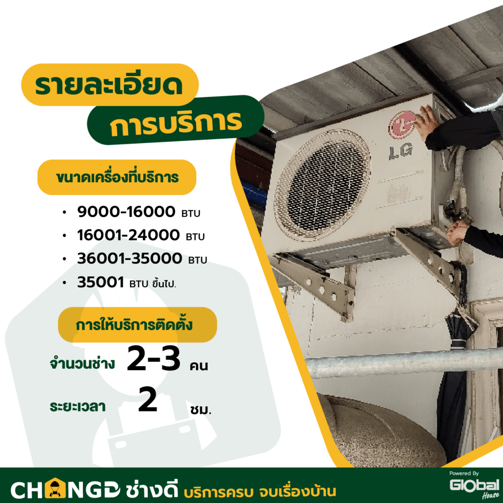ค่าบริการรื้อถอนเครื่องปรับอากาศแบบตั้งพื้น/แขวนใต้ฝ้า ขนาด 9000 - 18000 BTU