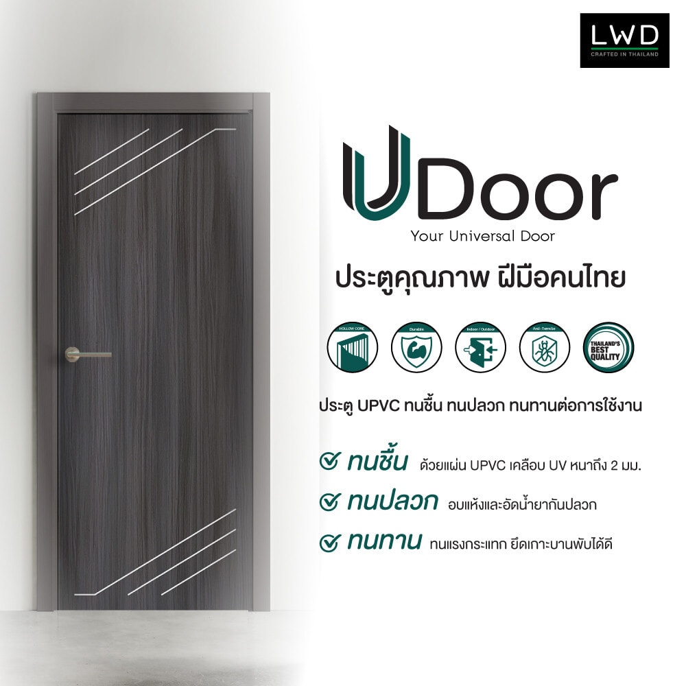 LEOWOOD ประตู UPVC สี Cenerio Oak ลาย S4 ขนาด 3.5x80x200 ซม