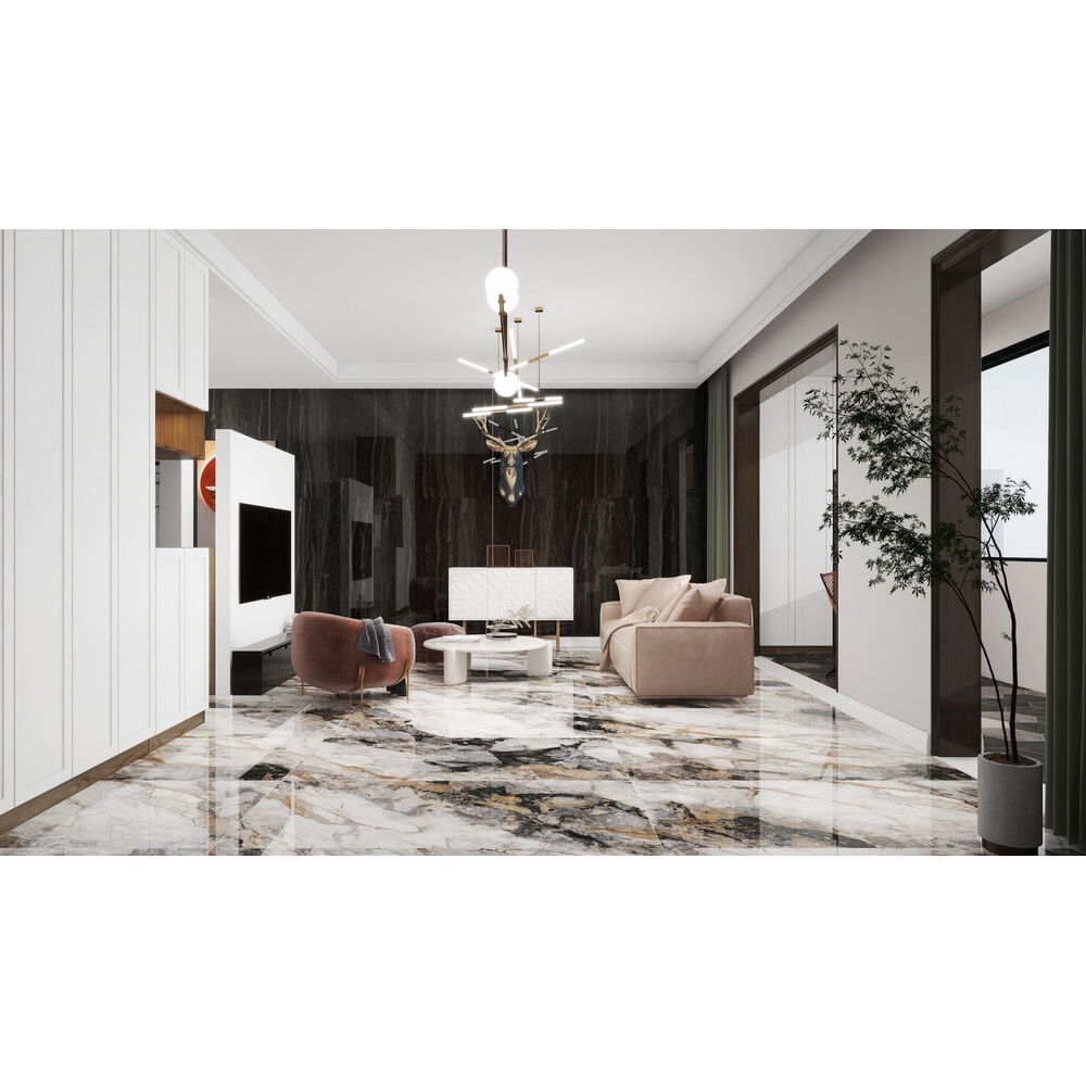 La Arezza กระเบื้องพอร์ซเลน 75X150 ซม. รุ่น Luxura elite marble (TMA715906L) High-glossy Random (2pcs /box 2.25 sqm)
