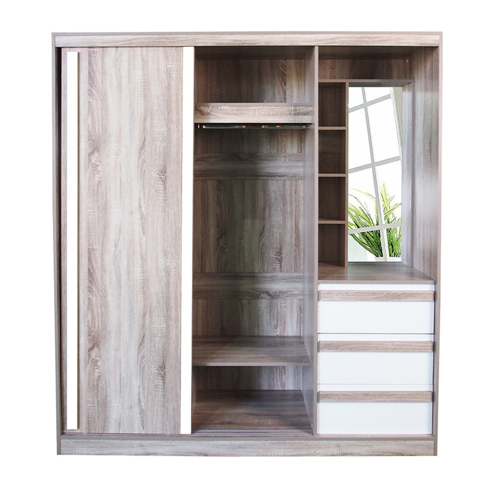 DELICATO ตู้เสื้อผ้าสองบานเลื่อน โต้ะเครื่องแป้งในตัว รุ่น อปาเช่ ขนาด180x60x200 ซม. สีทูโทนน้ำตาล/ขาว