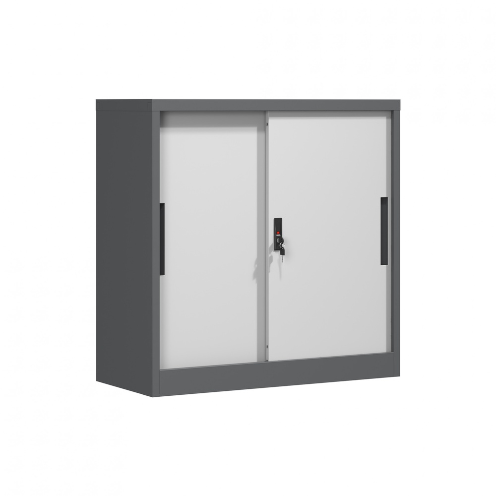 SMITH ตู้เก็บเอกสารแบบทึบบานเลื่อน รุ่น Arlo ขนาด 40x90x90ซม. สีขาว-เทา