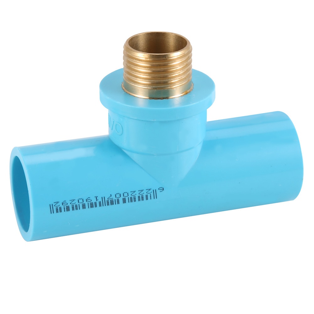 VAVO ข้อต่อสามทางตั้งฉากทองเหลืองเกลียวนอก หนา ½ นิ้ว(18) สีฟ้า