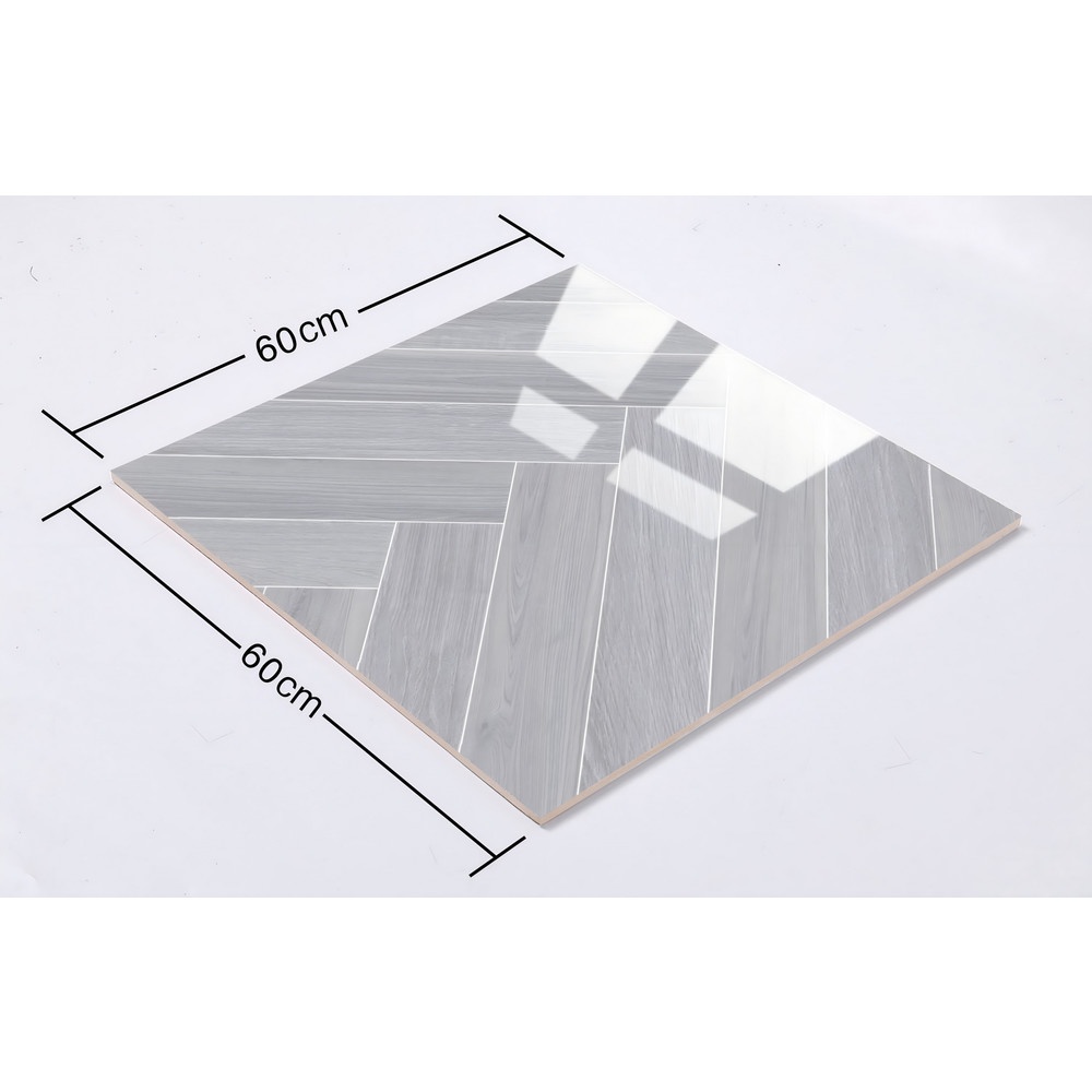 Marbella กระเบื้องพอร์ซเลน 60x60 ซม. รุ่น แฮริ่งโบน วูด เทา TSJCM304274-2306-B Gloss (4P)