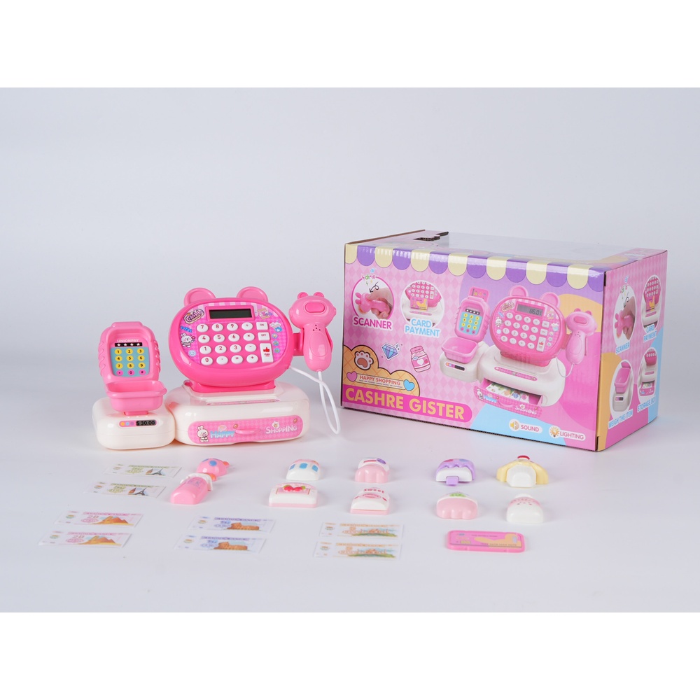 TOYS ของเล่นเครื่องแคชเชียร์คิดเงินพร้อมอุปกรณ์ไอศกรีม รุ่น M858-3H ขนาด 28x17x17 ซม. คละสี
