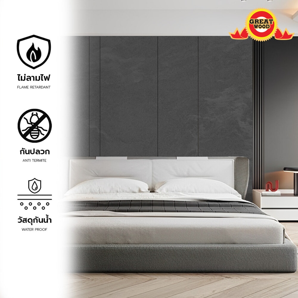 GREAT WOOD แผ่นตกแต่งผนังและฝ้า WPC P105 SM-608 400*8*2900 มม.Black