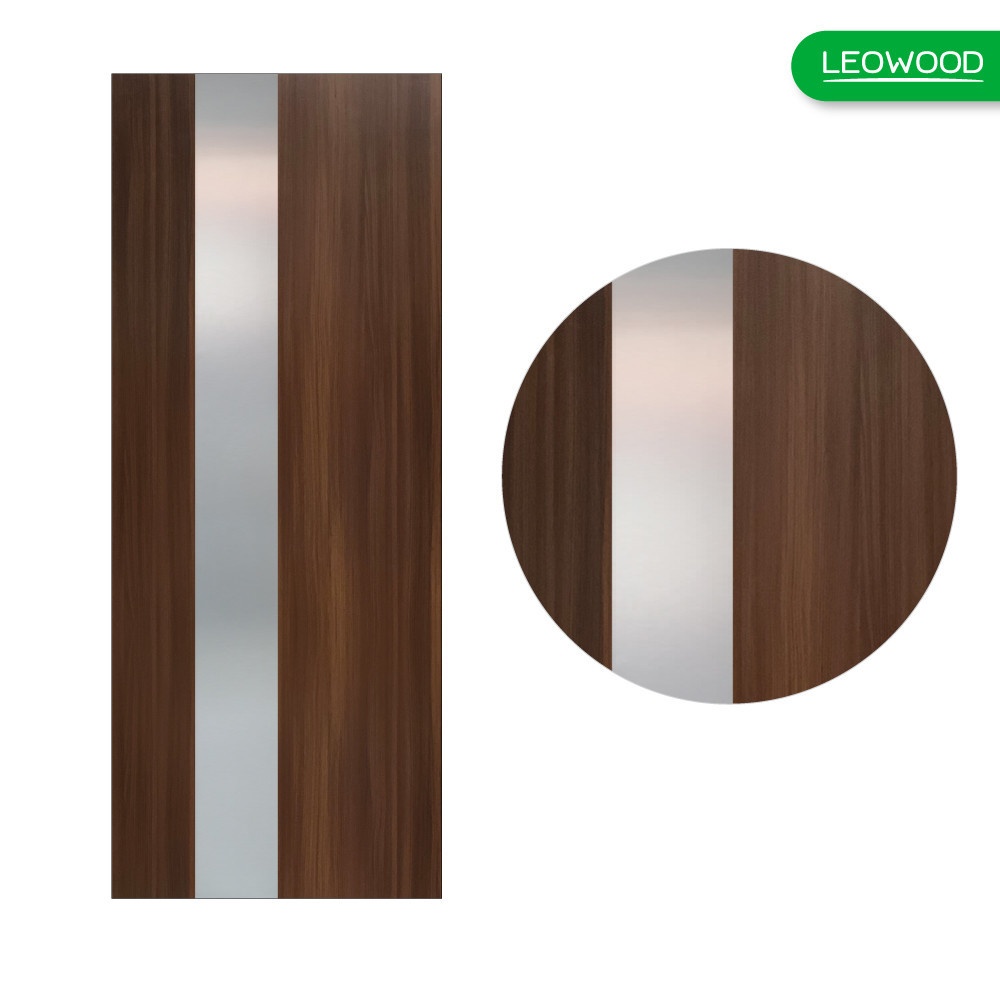 LEOWOOD ประตูปิดผิวเมลามีน iDoor Premium Metal Line เส้นใหญ่/สีเงิน 1เส้น 80x200ซม. สีมะฮอกกานี