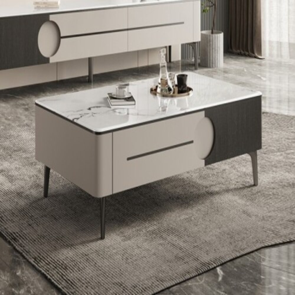 DELICATO โต๊ะกลางหน้าท็อปหินอ่อน รุ่น NOVA ขนาด 130x70x42 ซม. สีดำ-เทา