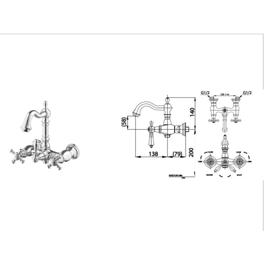 Cotto ก๊อกผสมลงอ่างอาบน้ำ รุ่น CT2224C18 GLAMIS ขนาด