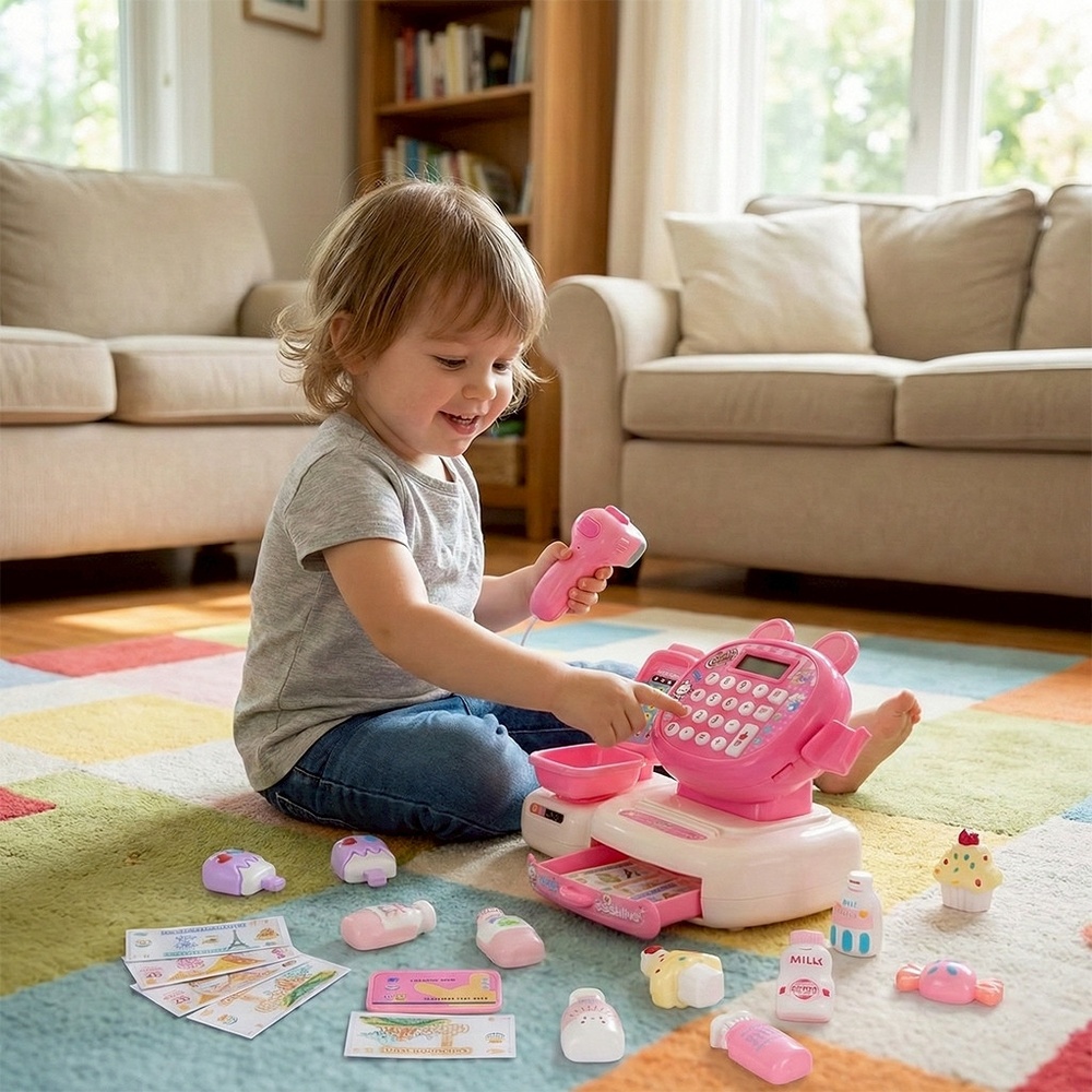 TOYS ของเล่นเครื่องแคชเชียร์คิดเงินพร้อมอุปกรณ์ไอศกรีม รุ่น M858-3H ขนาด 28x17x17 ซม. คละสี