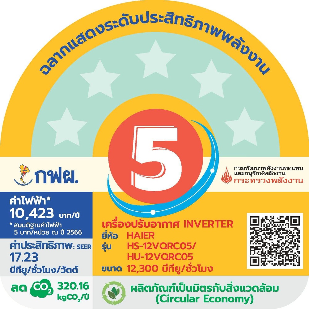 HAIER เครื่องปรับอากาศ Inverter ขนาด 12,300 BTU รุ่น HSU-12VQRC05 สีขาว