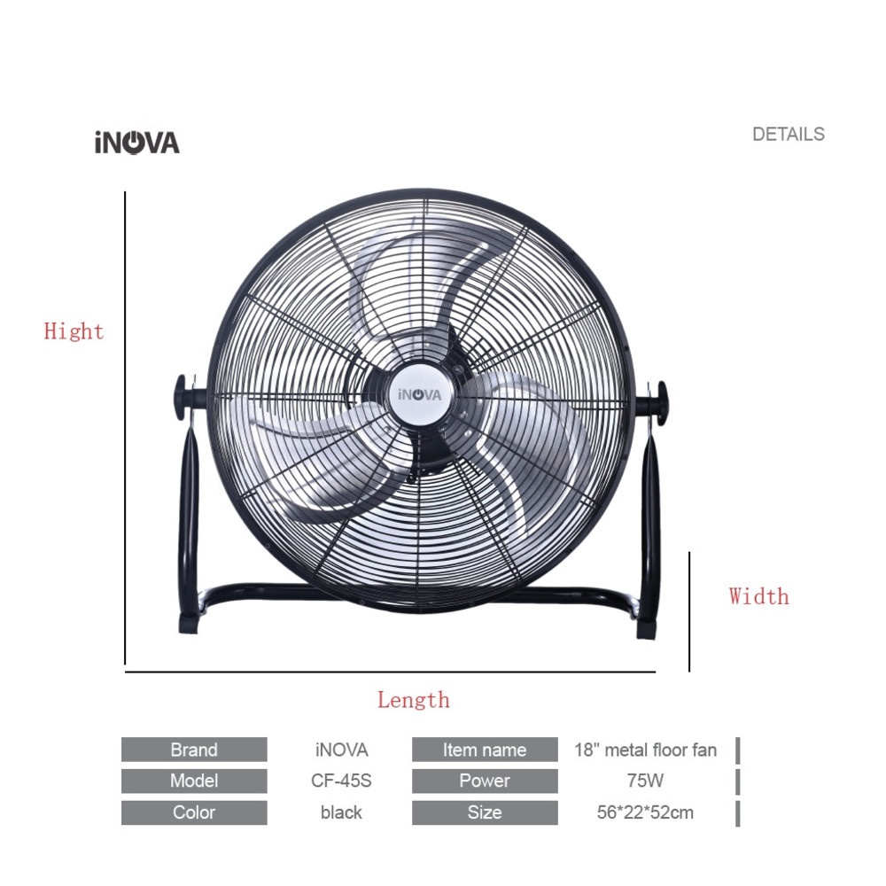 INOVA พัดลมอุตสาหกรรมตั้งพื้น ขนาด 18 นิ้ว รุ่น CF-45S สีดำ