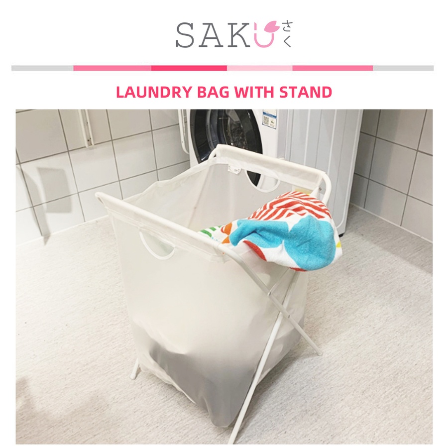 SAKU ถุงใส่ผ้าซักมีโครง รุ่น B210 ขนาด 41x43x64 ซม. สีขาว