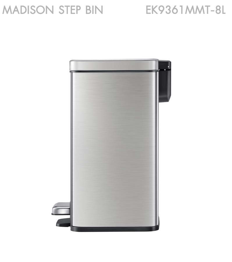 EKO ถังขยะสเตนเลสเหยียบเหลี่ยม 8 ลิตร รุ่น MADISON EK9361MMT-8 ขนาด 24.7x24.4x34 ซม. สีเงิน