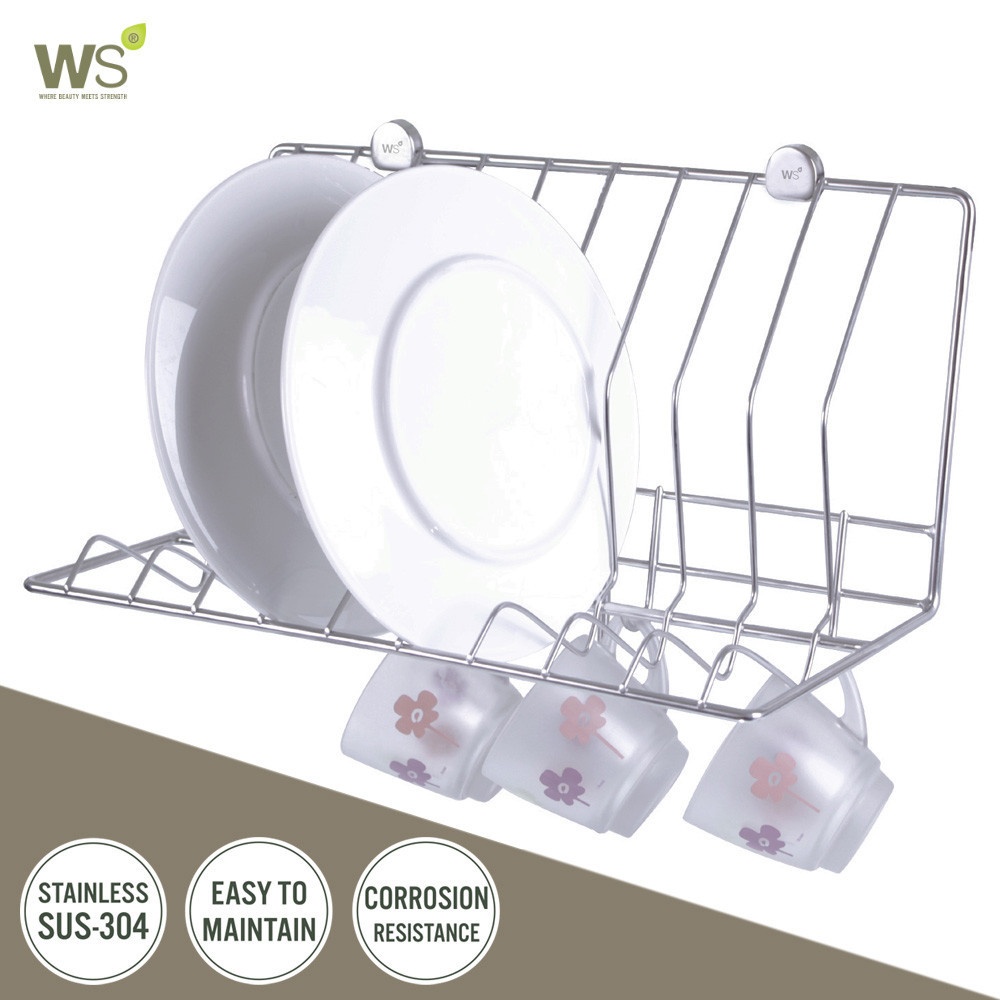 ชั้นวางจานพร้อมขอแขวน ติดผนัง ขนาด 60 ซม. WR-4001-60