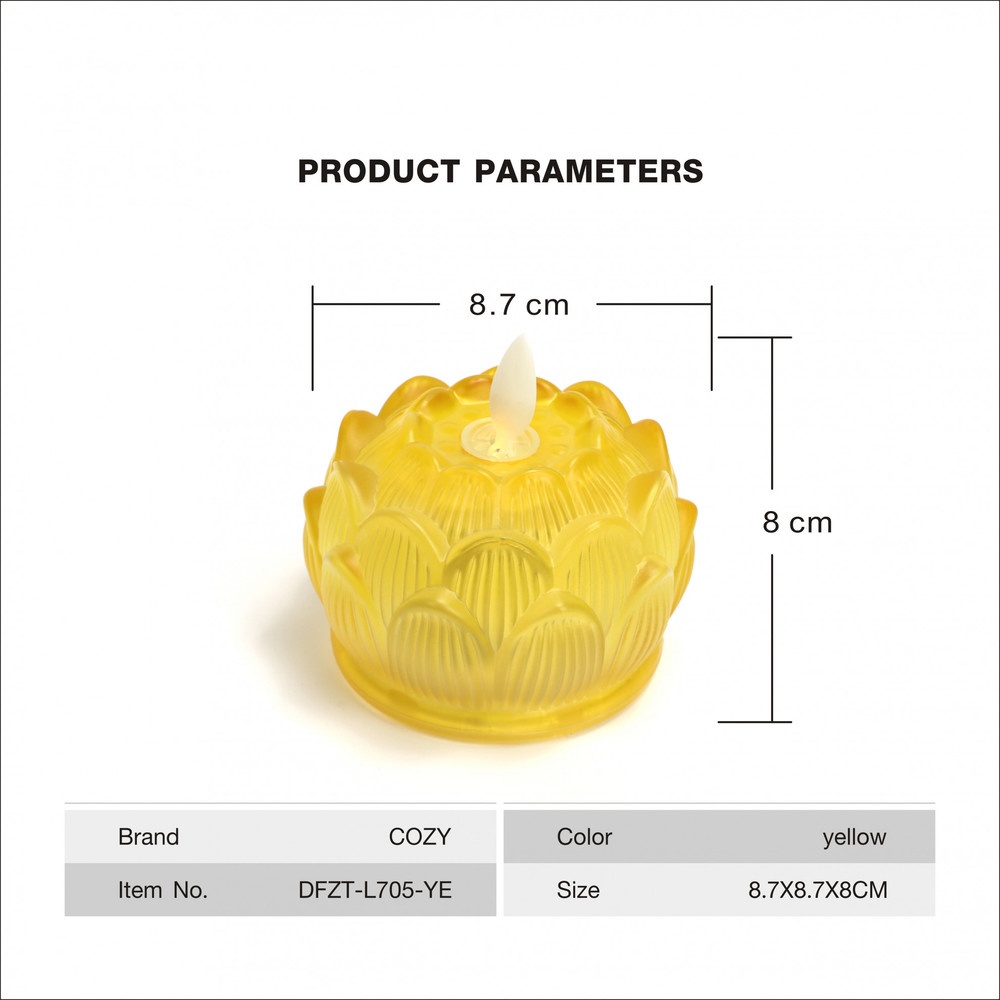 COZY เทียน LED ดอกบัวแก้ว แถมถ่าน AA รุ่น DFZT-L705-YE ขนาด 8.7x8.7x8 cm. สีเหลือง