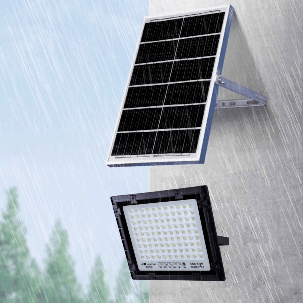 JD โคมไฟสปอร์ตไลท์โซลาร์เซลล์ 200W พร้อมรีโมท รุ่นJTGD-88200D +รีโมท IP65แสงเดย์ไลท์
