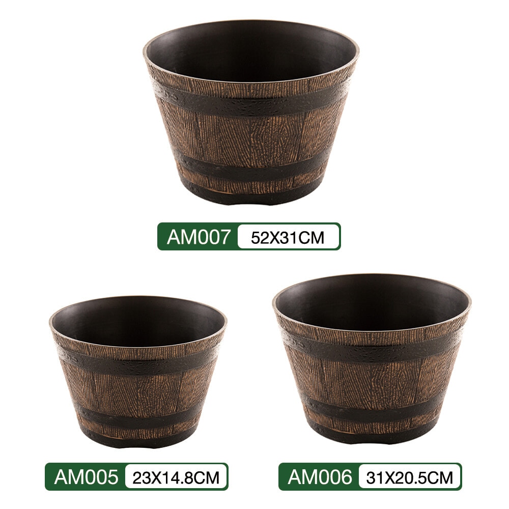 Tree O กระถางต้นไม้ทรงถังวิสกี้ 9นิ้ว รุ่น AM005 ขนาด 23*14.8ซม. สีไม้