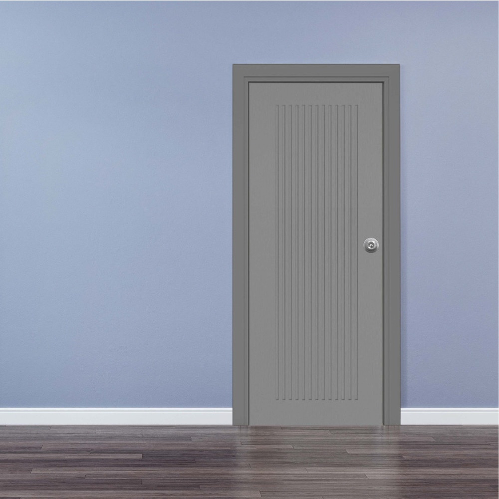 WELLINGTAN ประตู uPVC ภายนอก แว๊คร่อง ผิว Revo รุ่น WJR006 ขนาด 80x200 ซม. สีเทา (เจาะรูลูกบิด)