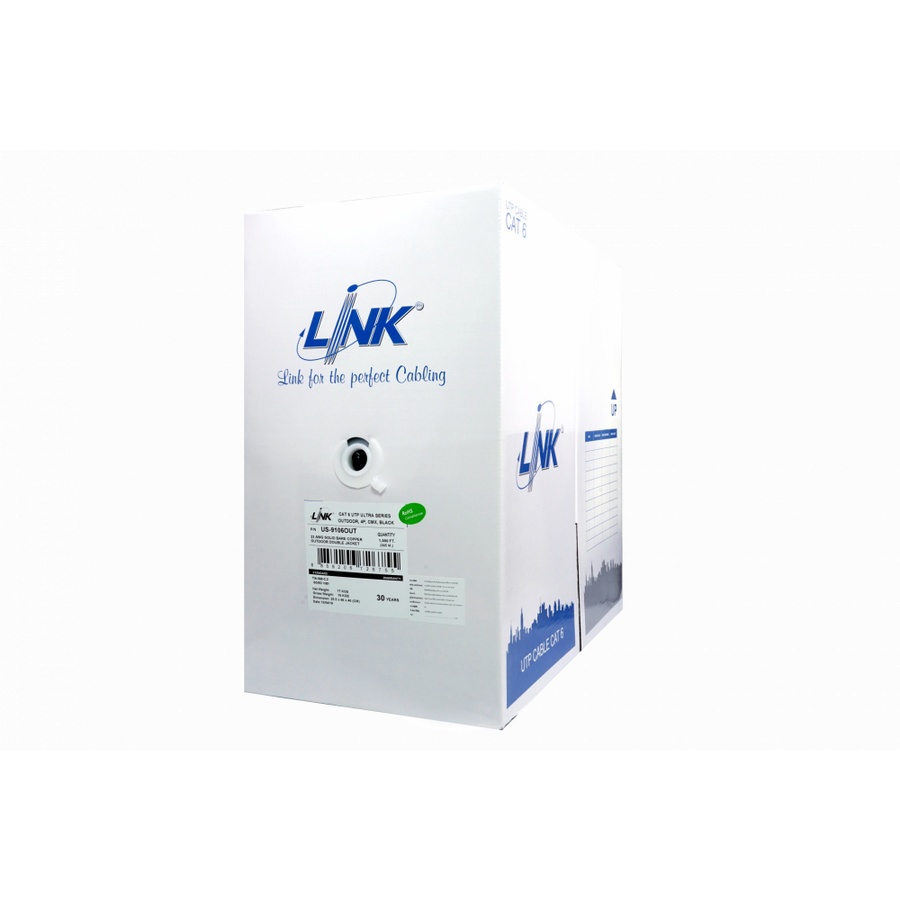 LINK สายแลน CAT6 UTP LINK OUT DOOR 305เมตร รุ่น US-9106 สีขาว