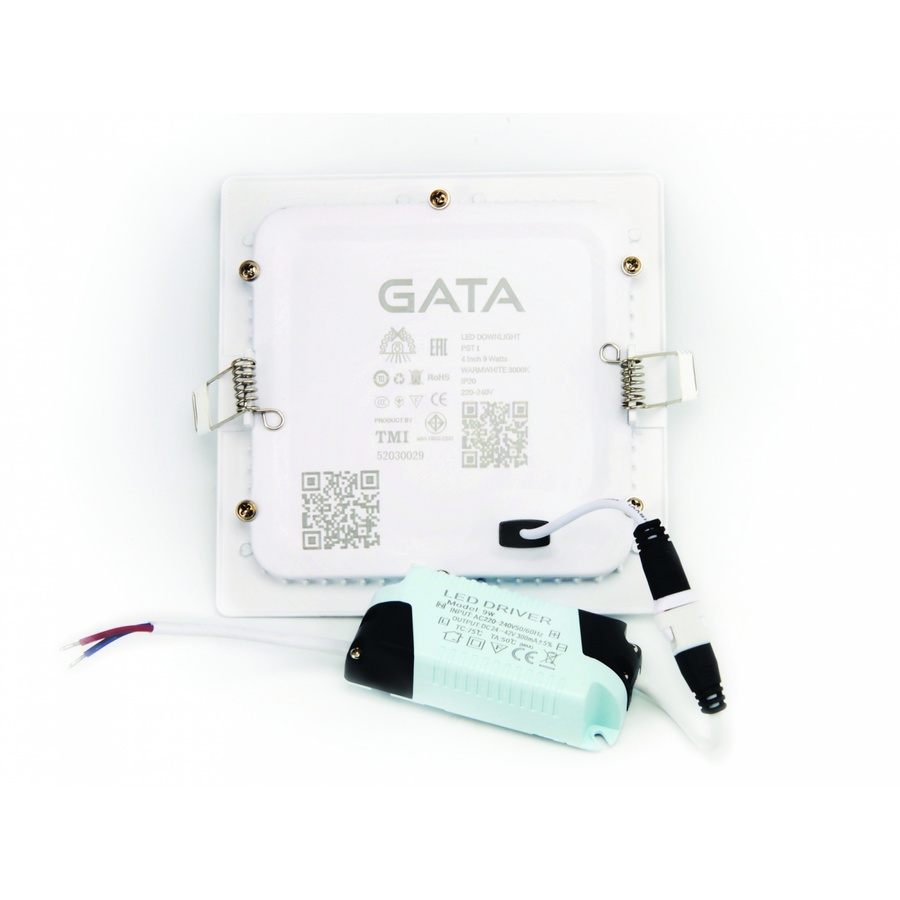 GATA โคมดาวไลท์ LED แบบฝังฝ้าหน้าเหลี่ยม ขอบสีขาว 4นิ้ว 9W รุ่น Slim1 แสงวอร์มไวท์