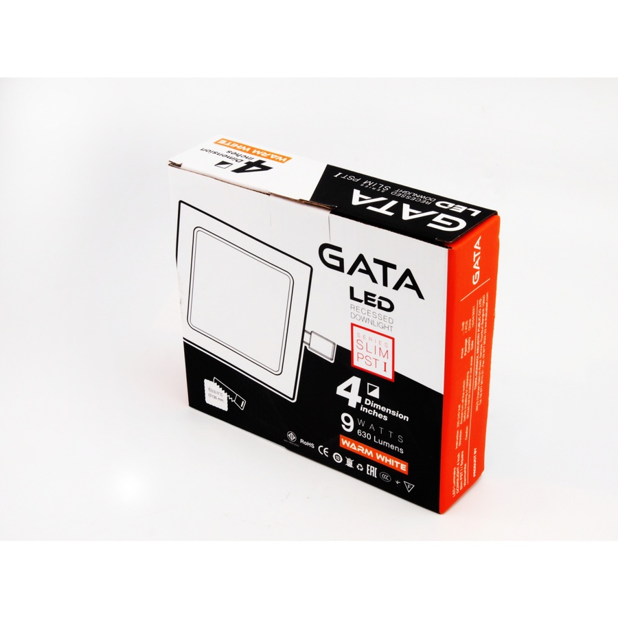 GATA โคมดาวไลท์ LED แบบฝังฝ้าหน้าเหลี่ยม ขอบสีขาว 4นิ้ว 9W รุ่น Slim1 แสงวอร์มไวท์