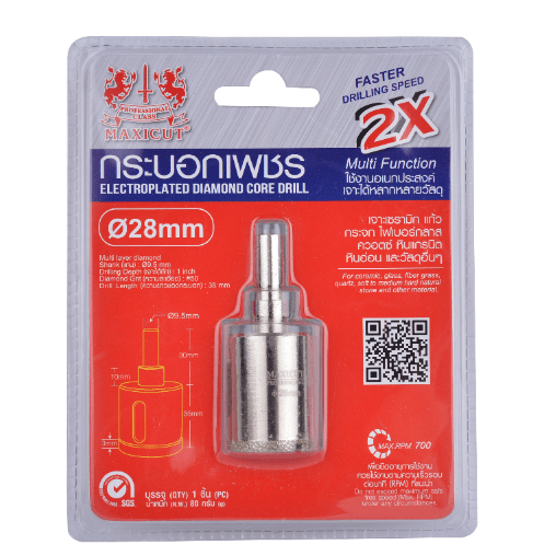 MAXICUT กระบอกเพชรชุบเจาะกระเบื้อง 28x65mm (2X)