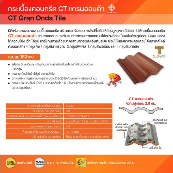 ตราเพชร กระเบื้องหลังคาคอนกรีต CTแกรนออนดา สีเขียวผ่องใส