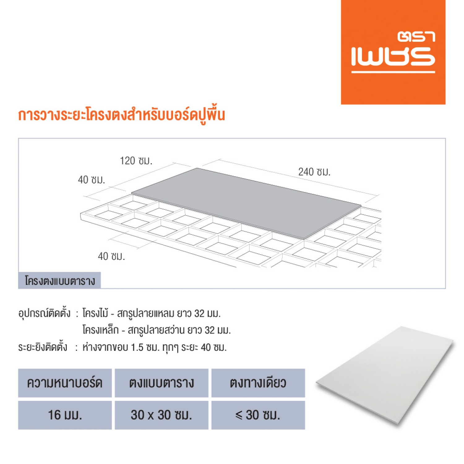 ตราเพชร บอร์ดปูพื้น 1.6x120x240ซม. สีธรรมชาติ