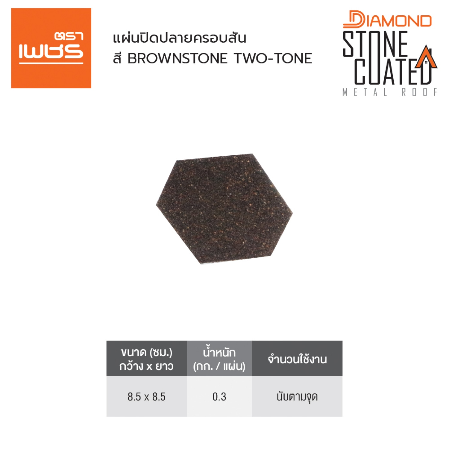 ตราเพชร แผ่นปิดปลายครอบสัน หลังคาเหล็ก สี Brownstone