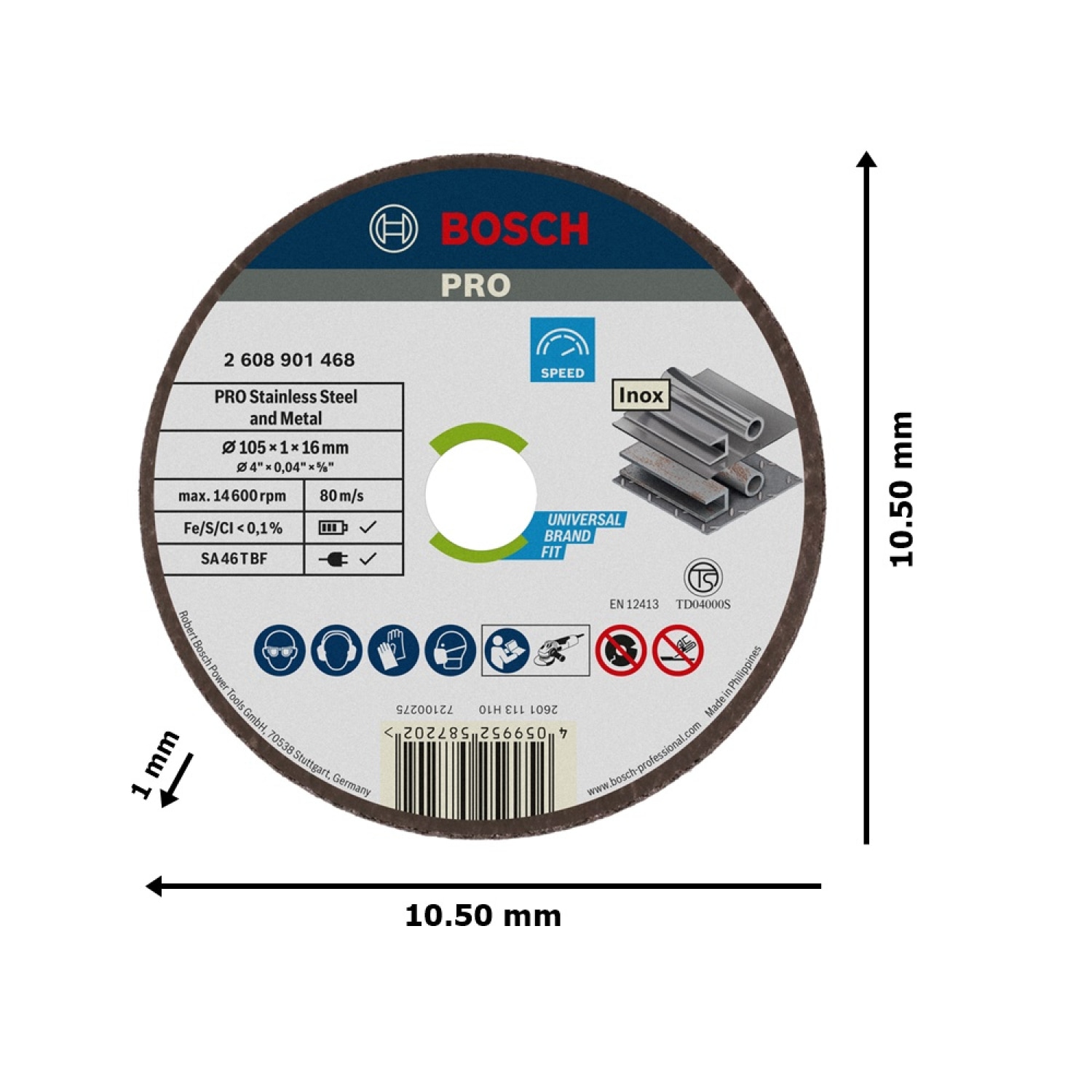 BOSCH ใบตัดสเตนเลส 4นิ้วx1.0x16mm #468
