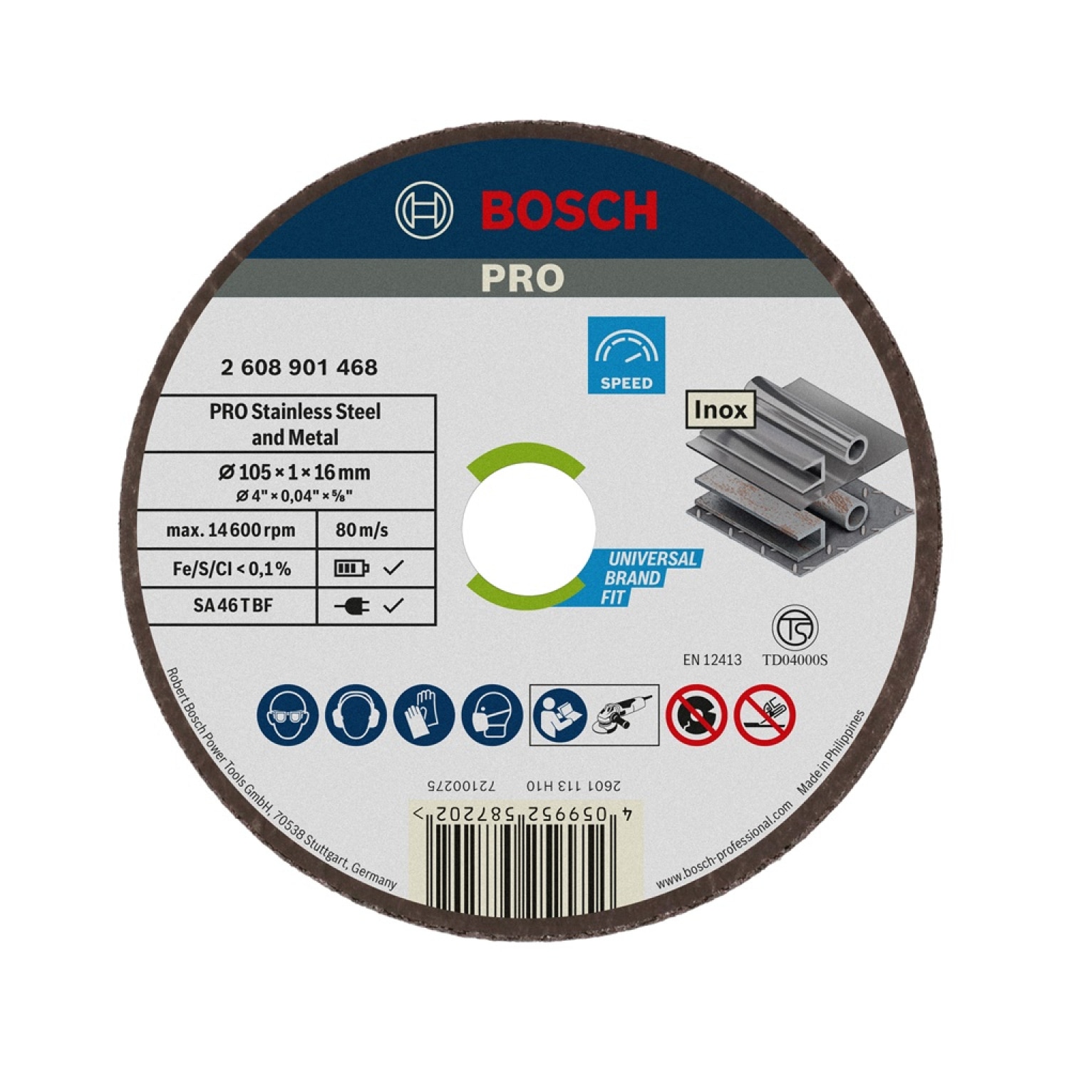 BOSCH ใบตัดสเตนเลส 4นิ้วx1.0x16mm #468