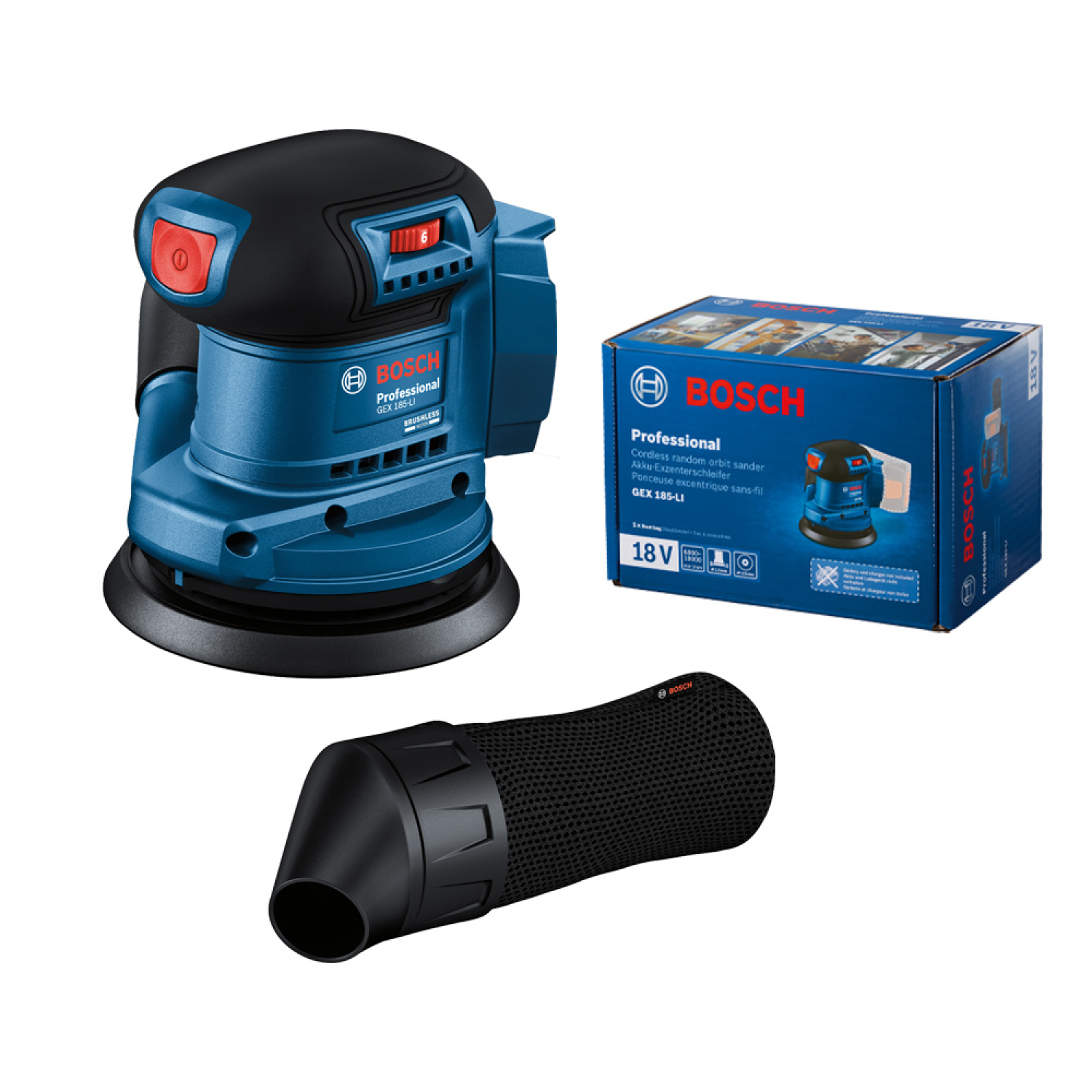 BOSCH เครื่องขัดกระดาษทรายไร้สาย 18V BL รุ่น GEX185-Li (เฉพาะเครื่อง)