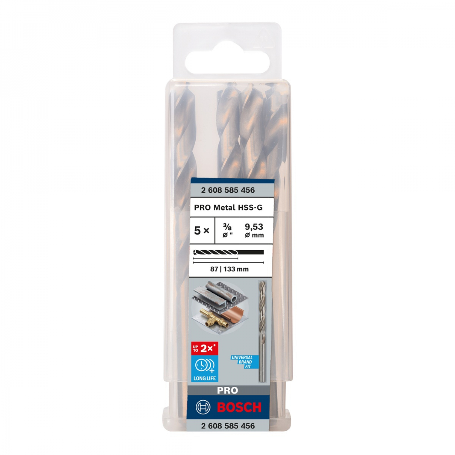 BOSCH ดอกส่วานเจาะเหล็ก 3/8นิ้ว( 9.5mm) รุ่น PRO HSS-G 2X แพ็ค 5Pcs