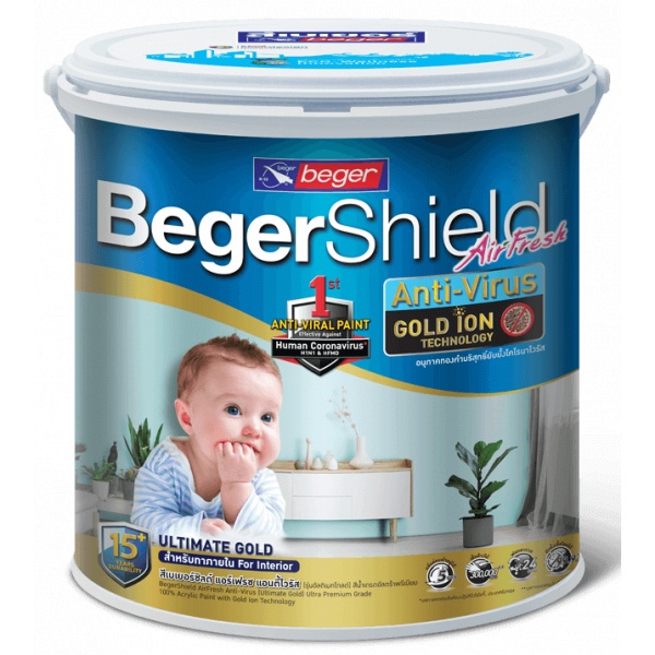 Beger สีน้ำทาฝ้าเพดาน เบเยอร์ชิลด์ แอร์เฟรซ แอนตี้ไวรัส โกลด์ ไอออน 15+ PG-1000 9ลิตร สีขาว