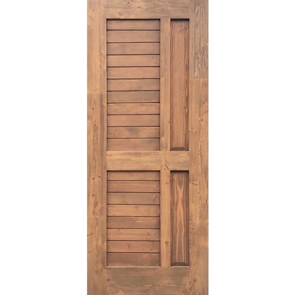 ประตูไม้สน (Pine ) บานทึบทำร่อง Eco Pine -007 90 x 200cm. สีเบรินแอช