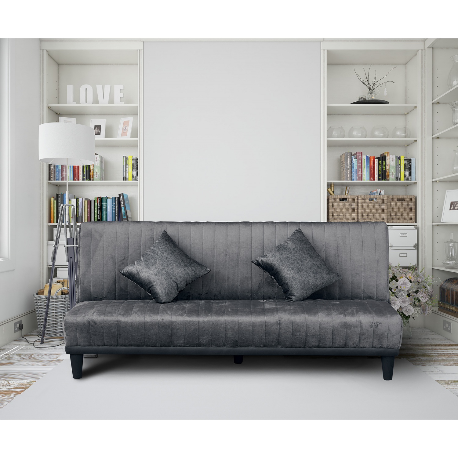 PULITO โซฟาเบด ผ้ากำมะหยี่ขนมิ้งค์ รุ่น Veronica ขนาด 195x85x87 ซม. สีเทา