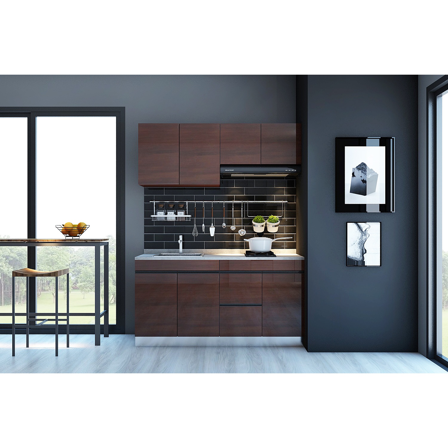 MJ KITCHEN ชุดครัวสำเร็จรูป HG-CS01650X-WN ขนาด 1.65 M. สีวอลนัท