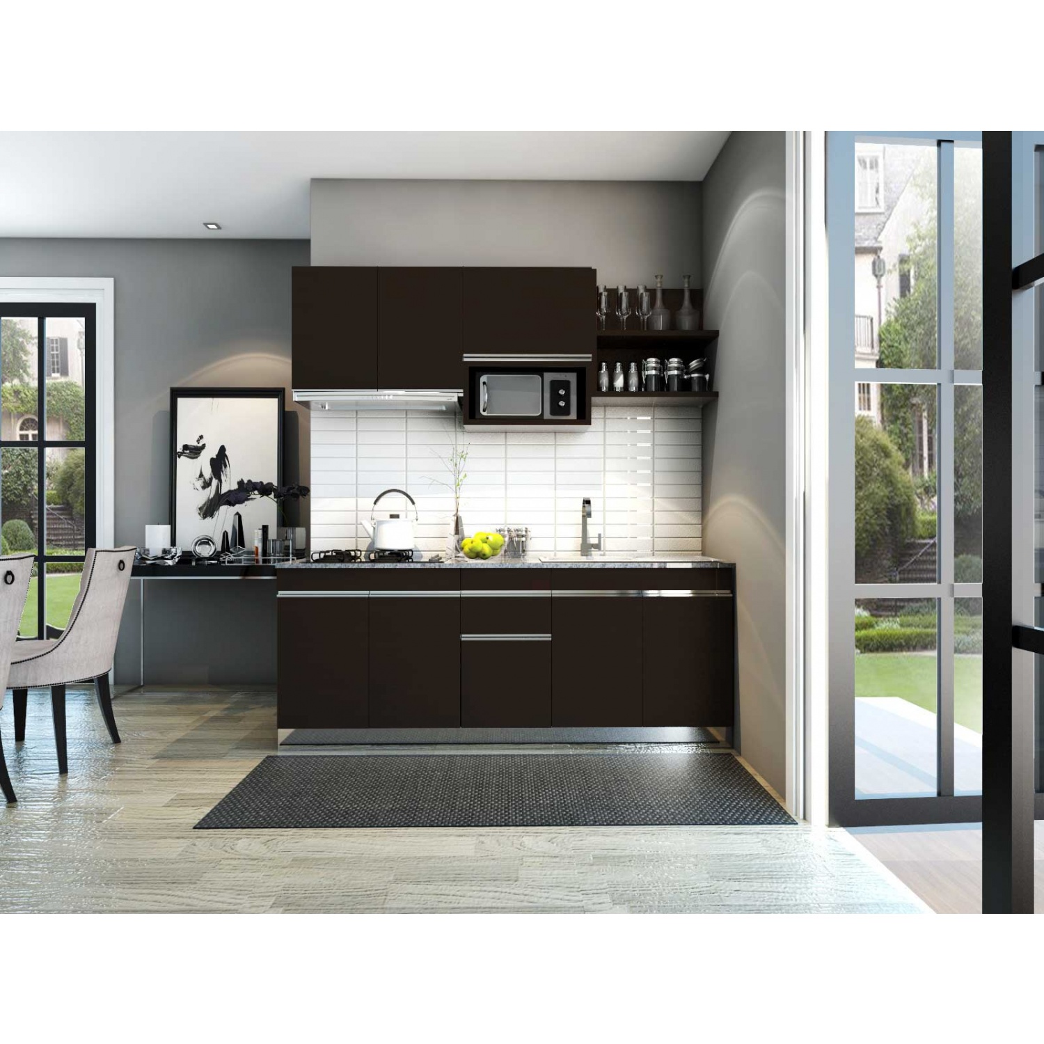 MJ KITCHEN ชุดครัวสำเร็จรูป X-CS02050X-DC ขนาด 205 ซม.สีดาร์คช็อค