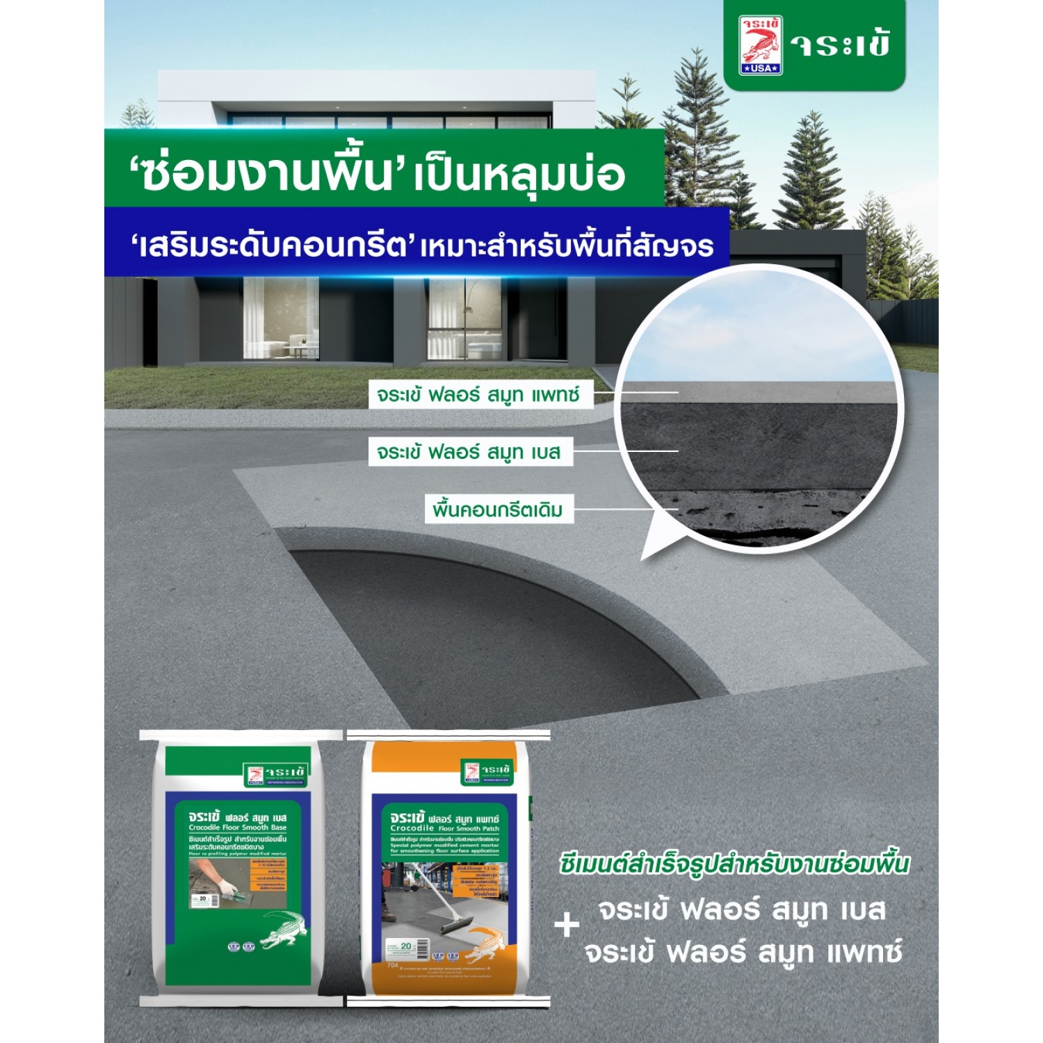 จระเข้ ฟลอร์ สมูท เบส 20 กก. สีเทา