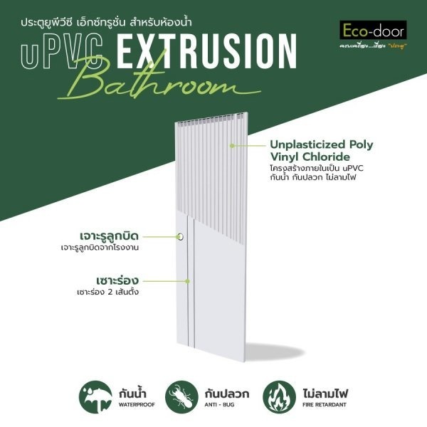 ECO-DOOR ประตูภายใน UPVC เอ็กซ์ทรูชั่น รุ่น PE4 ขนาด 80x200 ซม. สีขาว (เจาะลูกบิด)
