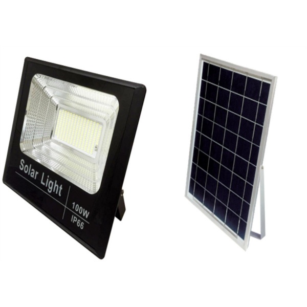 JD โคมไฟสปอร์ตไลท์โซลาร์เซลล์ 100W พร้อมรีโมท รุ่น JD88100 แสงเดย์ไลท์