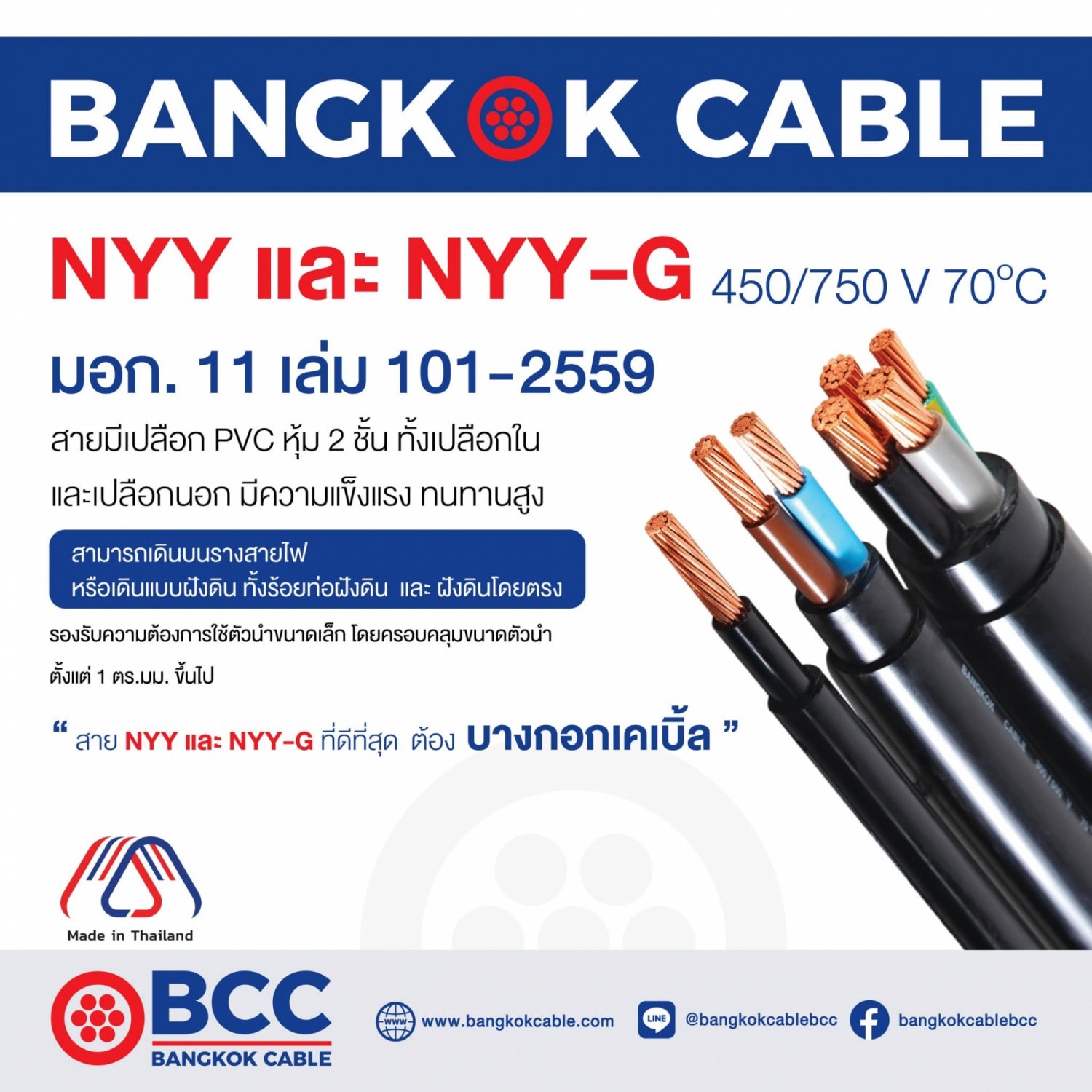 BCC สายไฟ NYY 1x4 ตร.มม. 100 m. สีดำ