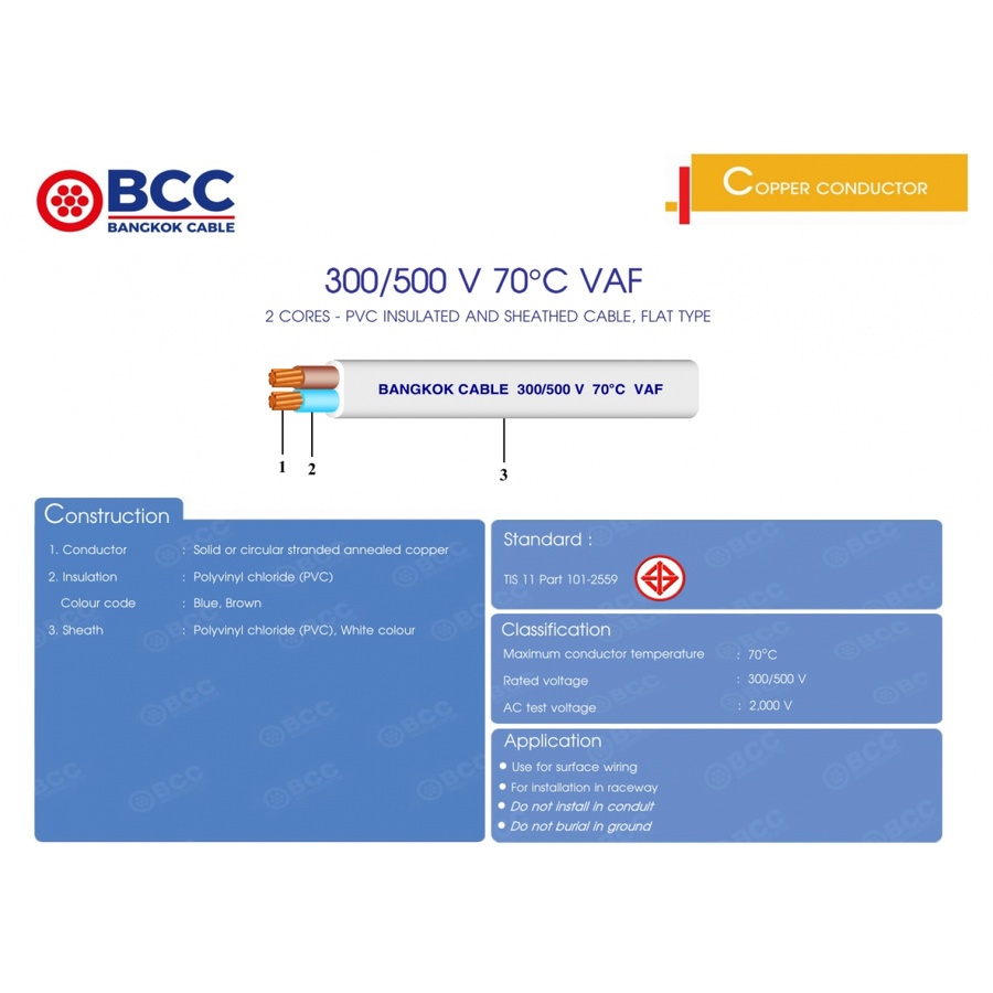 BCC สายไฟ VAF 2x4 ตร.มม. 50 m. สีขาว