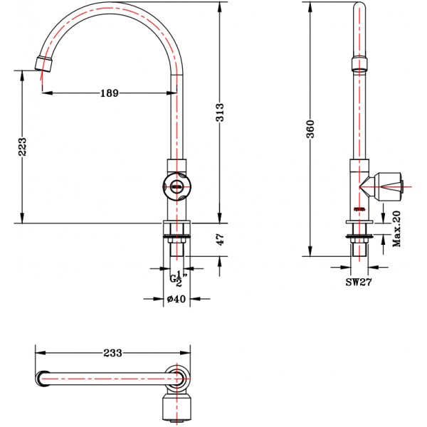 Karat Faucet ก๊อกอ่างล้างจานทองเหลือง แบบติดเคาน์เตอร์ ตัว U รุ่น EC-04-511-50