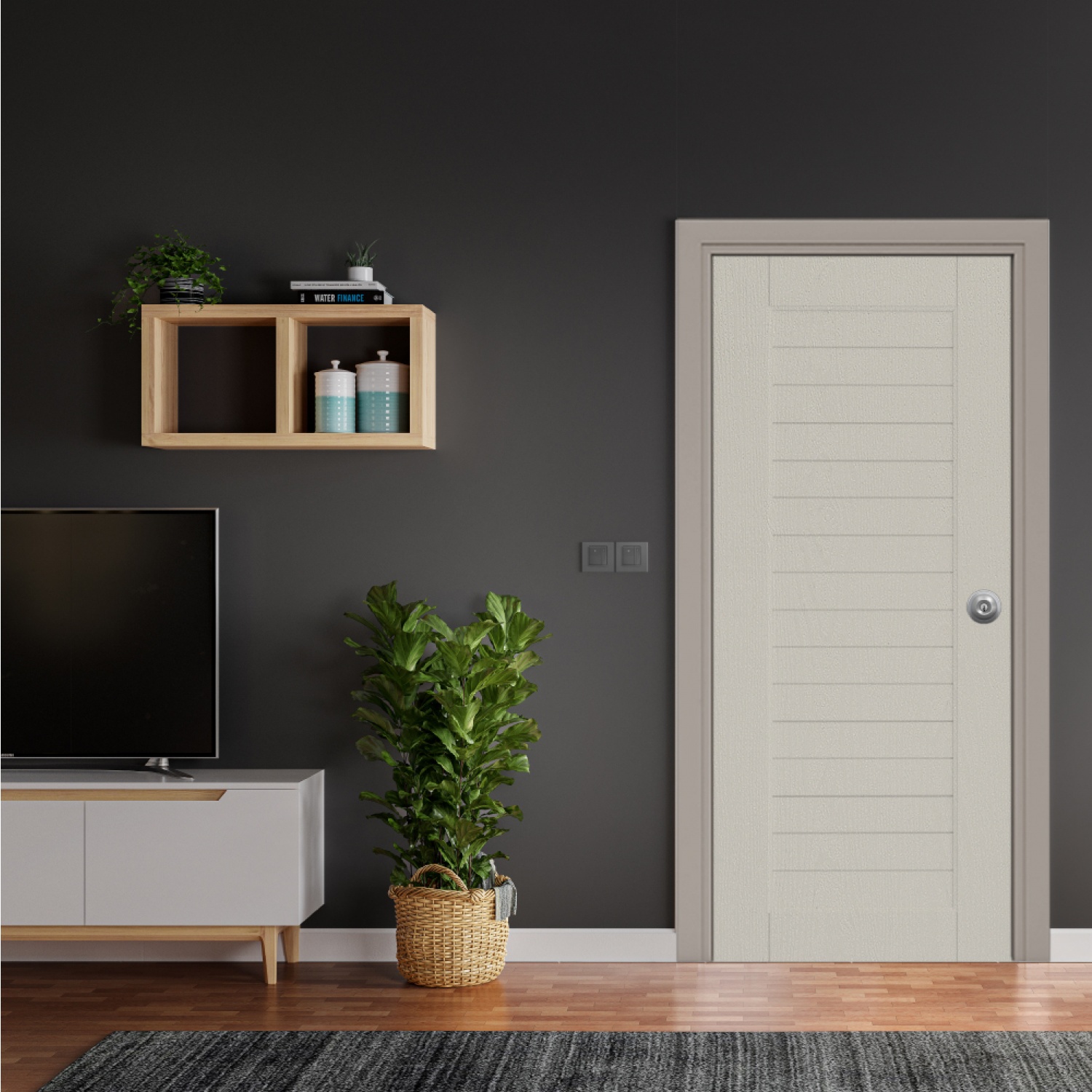 WELLINGTAN ประตู uPVC ภายนอก แว๊คร่อง ผิว Revo รุ่น WBR006 ขนาด 80x200 ซม. สีเบจ (เจาะรูลูกบิด)