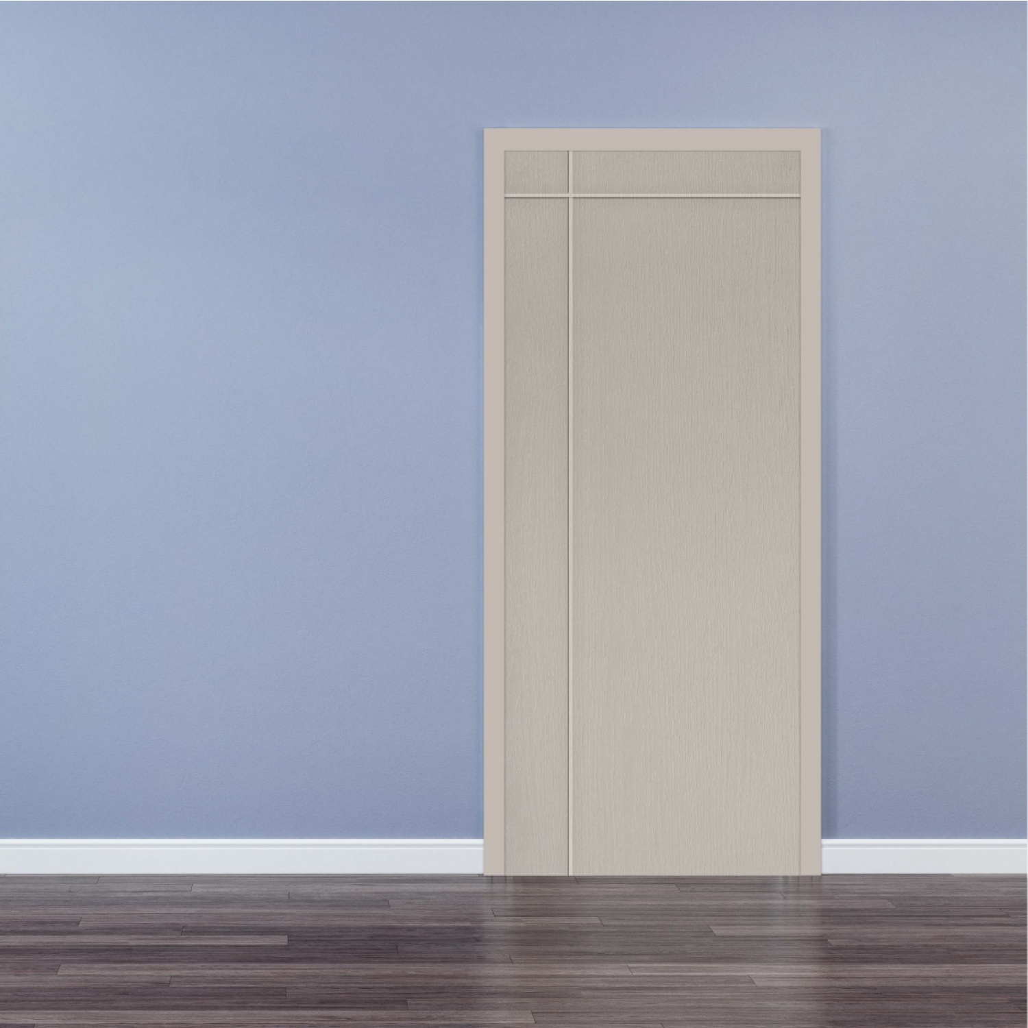 WELLINGTAN ประตู UPVC ผิว Revo เซาะร่องเส้นตั้ง 1 เส้น เส้นนอน 1 เส้น รุ่น PRM002 ขนาด 80x200 ซม. สีเบจ (ไม่เจาะลูกบิด)