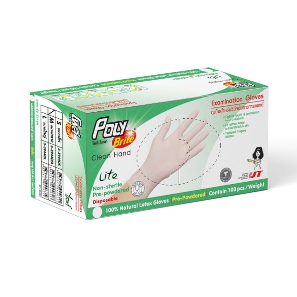 Poly-Brite ถุงมือยางอนามัย Size M รุ่น Extra Thin Lite 944DM (100ชิ้น/กล่อง)